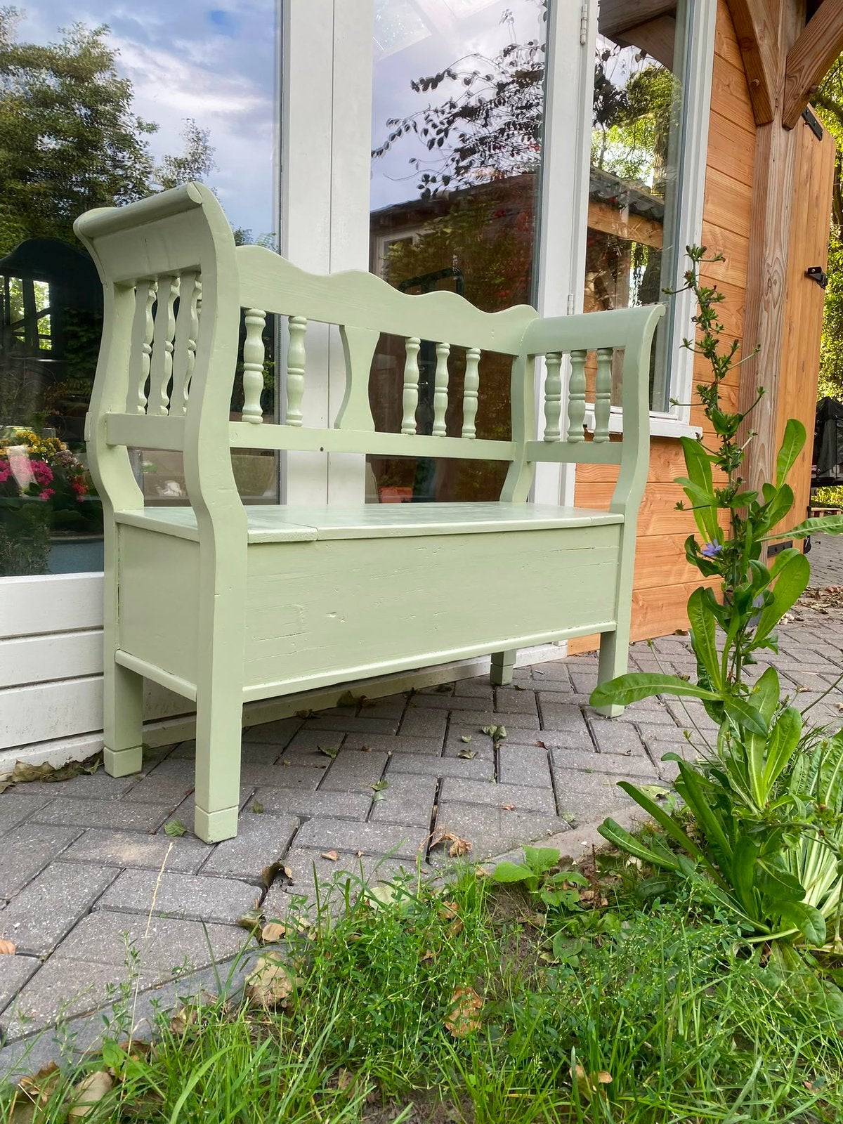 Salie groene klepbank, Tuin en Terras, Ophalen, Gebruikt, Hout