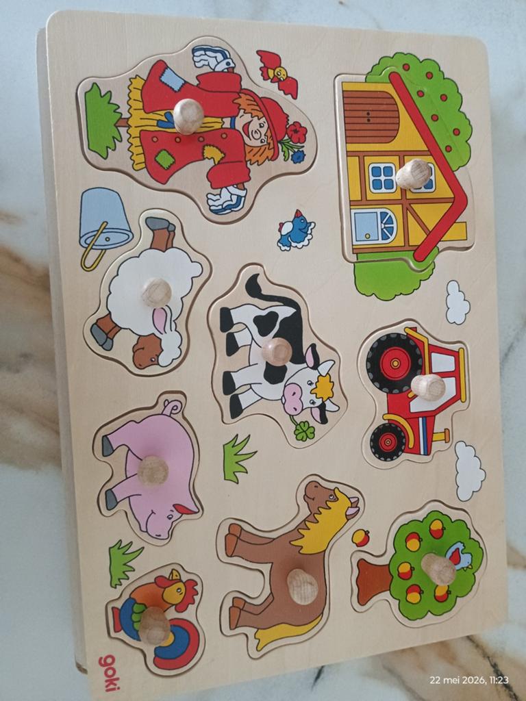 Goki Boerderij Noppen Puzzel voor Peuters (1-1,5 jaar), Ophalen, Zo goed als nieuw, Van hout, Minder dan 10 stukjes