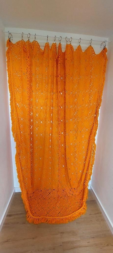 Vintage oranje 70s chenille sprei plaid kleed deken, Huis en Inrichting, Eu, Gebruikt, Eu, Overige typen