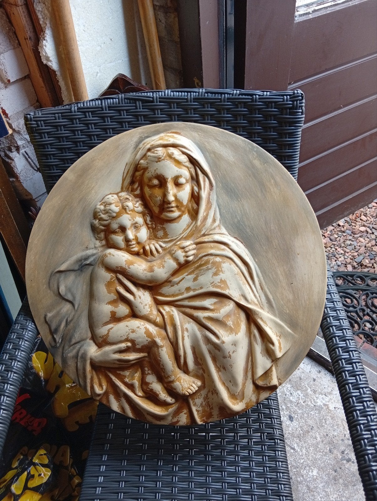 Wanddecoratie Maria met kind, religieus beeld, Ophalen of Verzenden