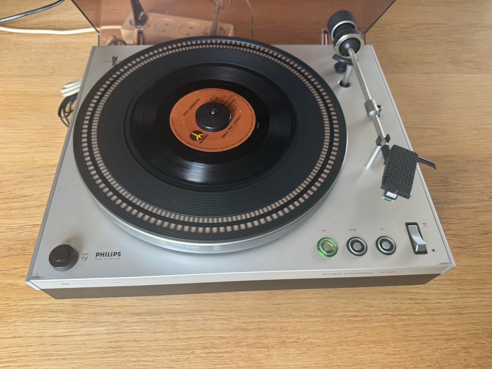 PHILIPS ELECTRONIC 312 PLAYER 33-45 RPM SERVO BELT-DRIVE, Ophalen of Verzenden, Gebruikt, Platenspeler, Philips