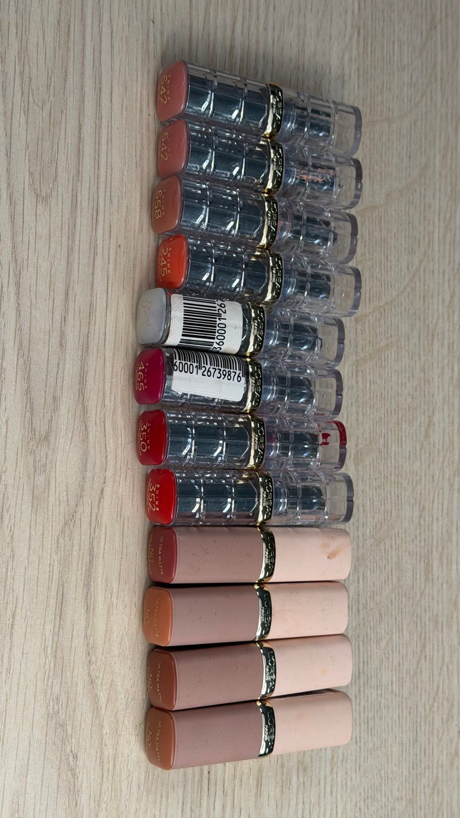 L'Oréal Lippenstift partij 4 Ultra Matte 8 Shine (Gebruikt), Gebruikt, Ophalen of Verzenden, Make-up, Overige kleuren