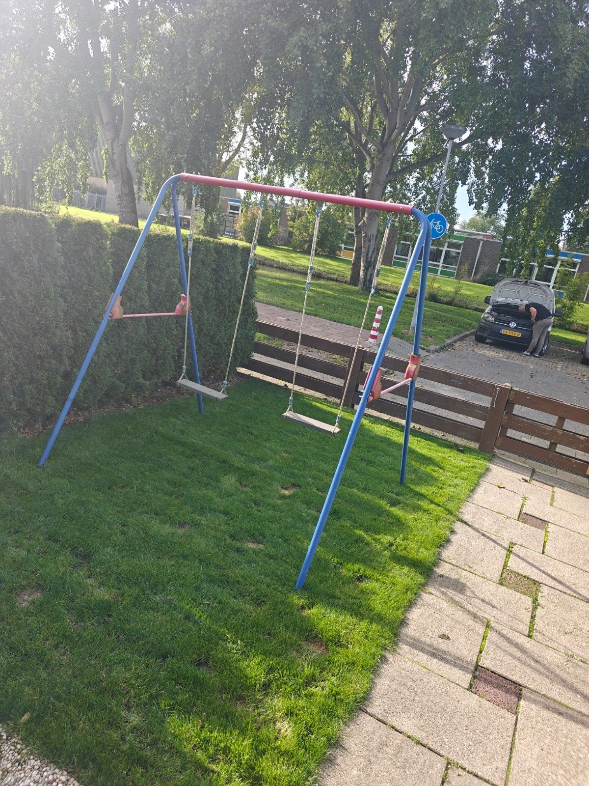 Schommelset voor de tuin - Blauw/Rood, Ophalen, Gebruikt, Schommel