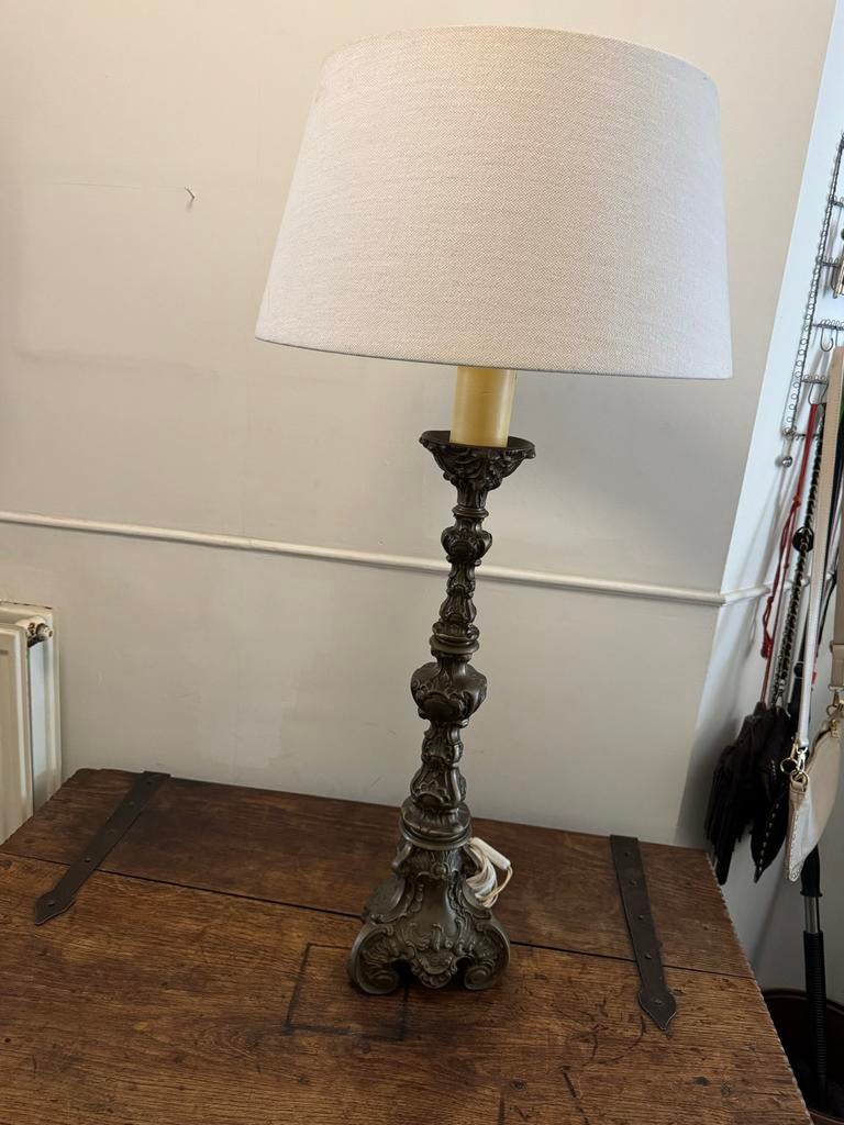 Barokke koperen kerkkandelaar als staande lamp,  19e eeuw, Antiek en Kunst, Ophalen