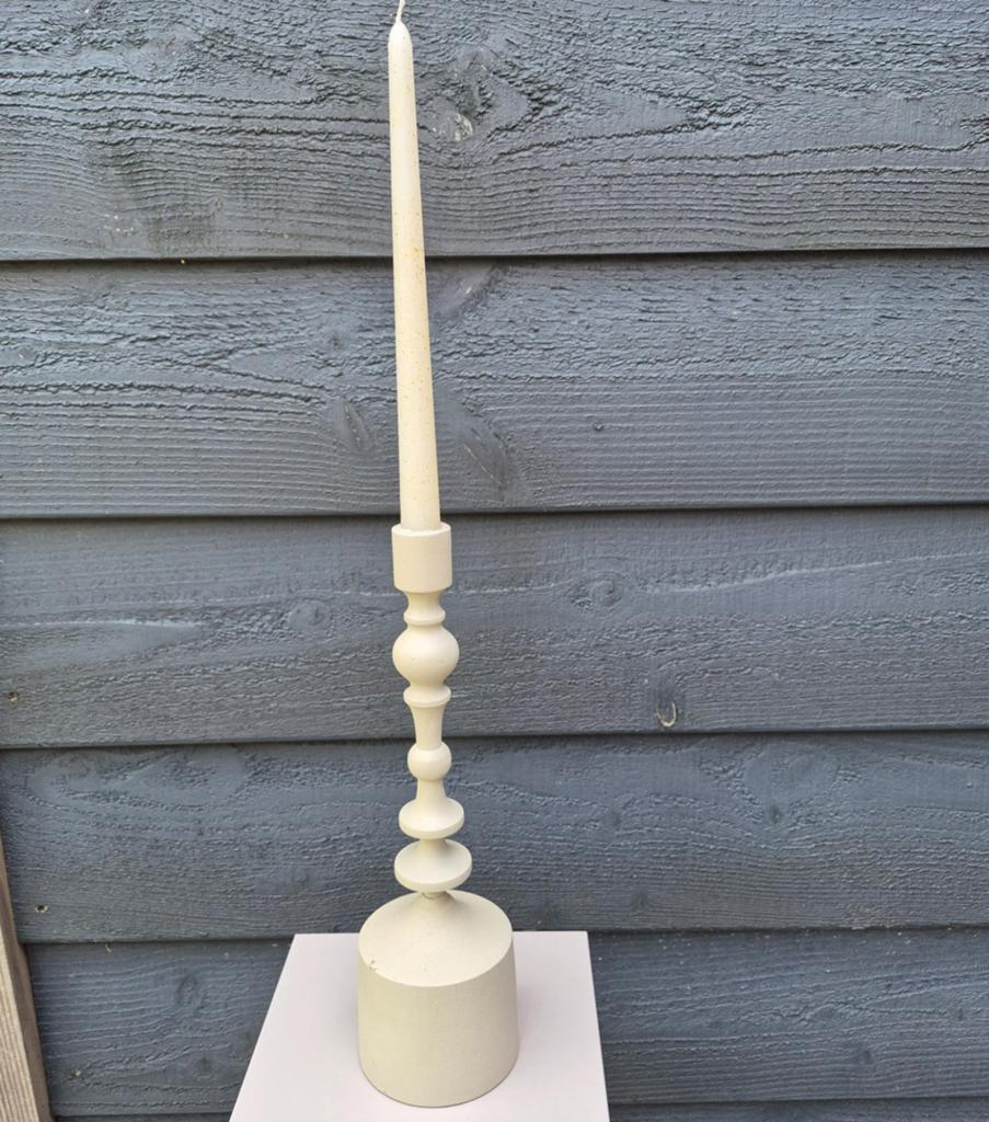kaarsenstandaard kandelaar beige geverfd, Gebruikt, 25 tot 50 cm, Grijs, Ophalen of Verzenden