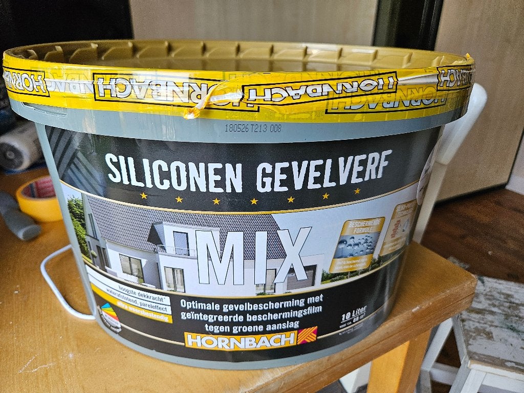 10 ltr beste gevelverf van Hornbach (siliconen) in RAL 9010, Doe-het-zelf en Verbouw, Verf, Beits en Lak, Ophalen, Wit, Nieuw
