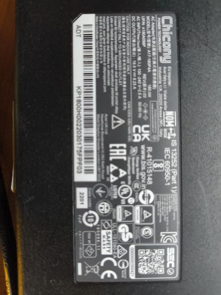 Chicony 180W Laptop Adapter (A17-180P4A), Ophalen of Verzenden, Gebruikt, Chicony