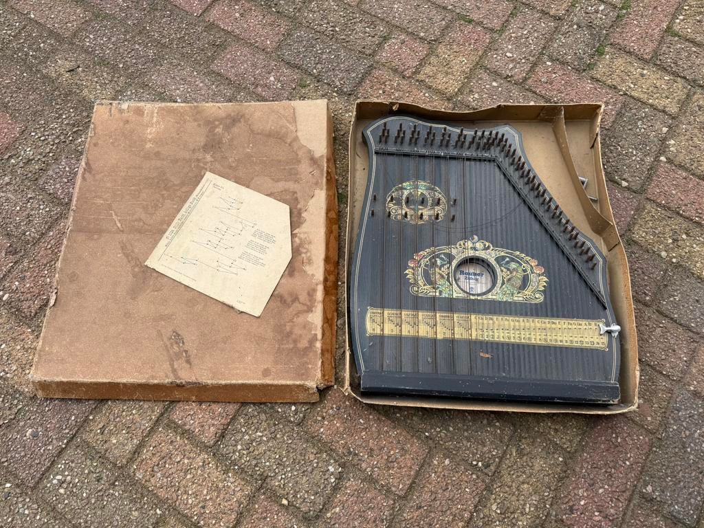 Antieke rauner zither citer tafelharp tafel harp instrument, Ophalen