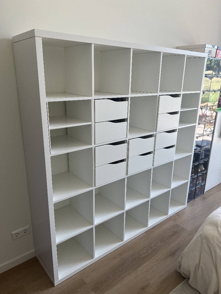 IKEA KALLAX kast 5x5 wit - met inzetten, Ophalen, Met plank(en), 150 tot 200 cm, Zo goed als nieuw