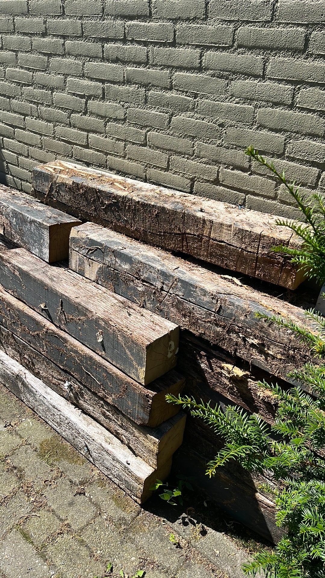 Eiken balken, Doe-het-zelf en Verbouw, Ophalen, Gebruikt, Eiken, 50 mm of meer