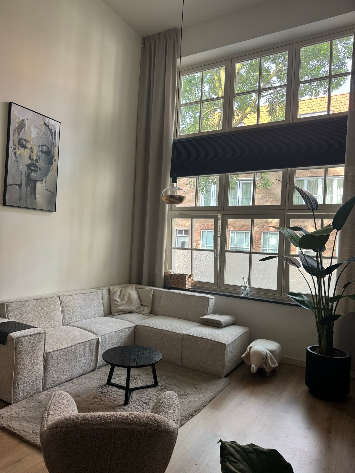 Teddy Hoekbank 4-zits met chaise longue - Teddystof Beige, Ophalen, 250 tot 300 cm, Zo goed als nieuw, Stof