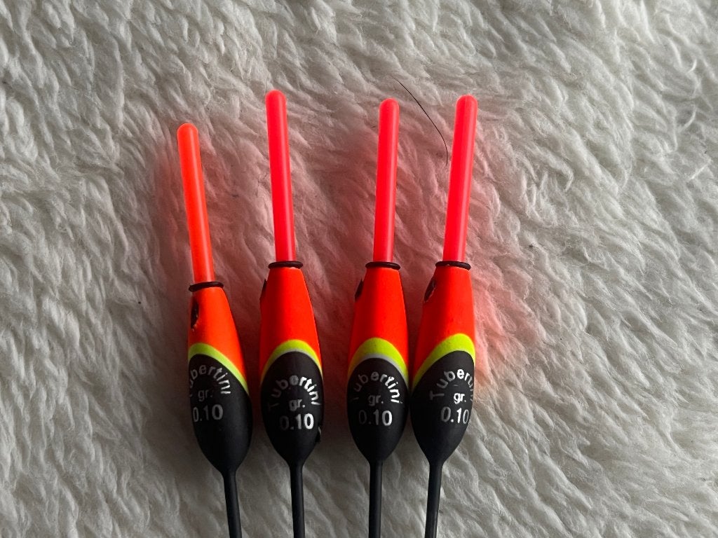 adv 94 /NIEUW set 4 inline dobbers TUBERTINI 0,10gr, Watersport en Boten, Hengelsport | Witvissen, Ophalen of Verzenden, Nieuw