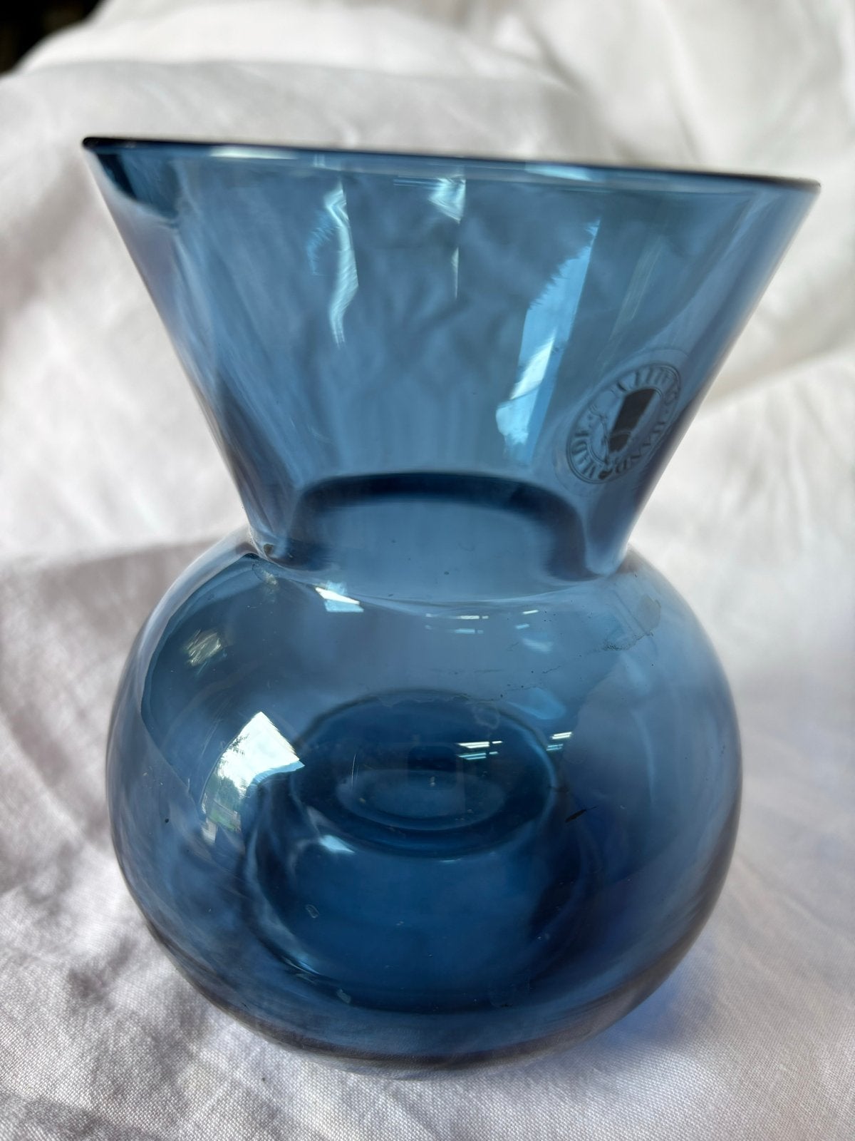 Handgemaakte Blauwe Glazen Vaas/Waxinelichthouder, Ophalen of Verzenden