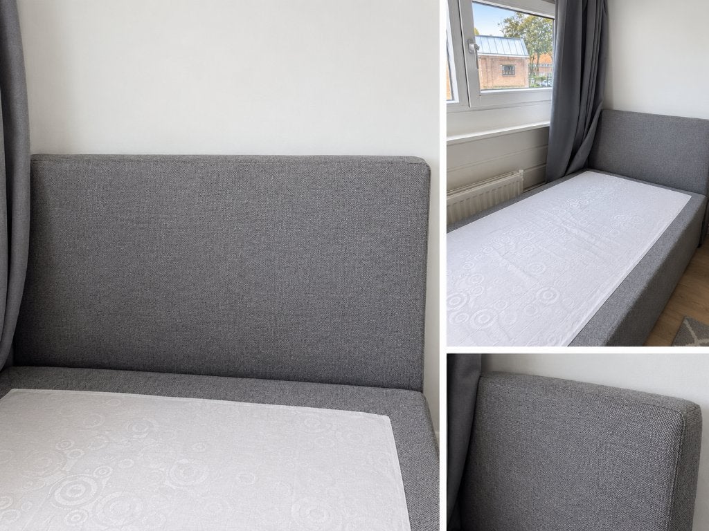 Grijze boxspring / bed 200 x 90 cm, Ophalen, 90 cm, Eenpersoons, Zo goed als nieuw