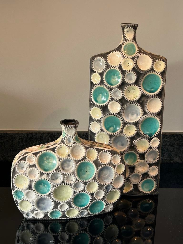 Unieke keramische vazen met bubbelpatroon, Verzenden, Gebruikt, Overige materialen, Minder dan 50 cm
