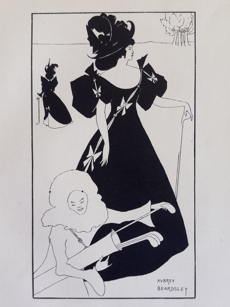 Prent 1930 – Blokdruk Aubrey Beardsley – Ontwerp golfkaart, Antiek en Kunst, Kunst | Etsen en Gravures, 40 cm, Ophalen of Verzenden