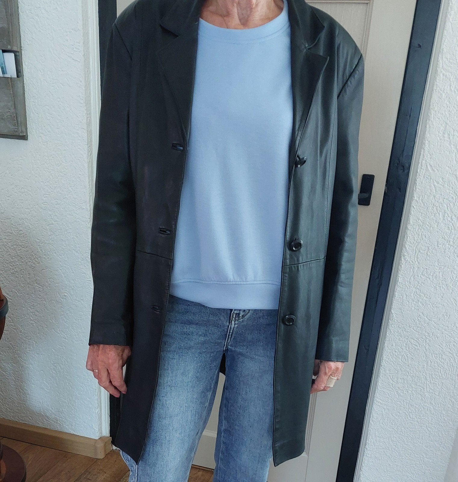 Vintage Leren Dames Jas Maat M - Zwart, Ophalen of Verzenden, Zo goed als nieuw, Maat 38/40 (M), Zwart