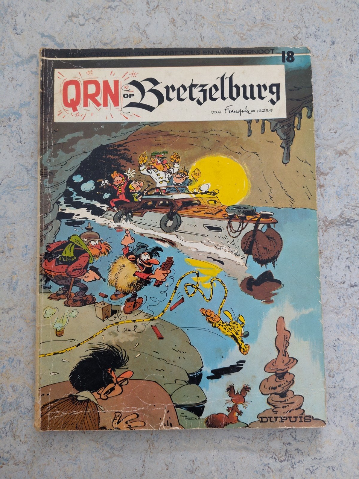 Robbedoes en Kwabbernoot: QRN op Bretzelburg (nr. 18), Eén stripboek, Ophalen of Verzenden, Gelezen, Franquin en Greg