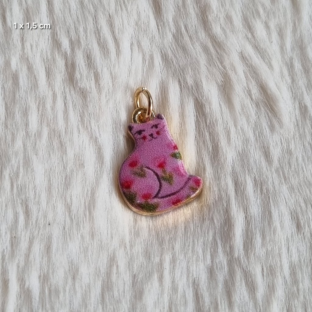 Bedel hanger kat cat poes tulpen bloemetjes katje roze charm, Overige merken, Overige materialen, Verzenden, Nieuw