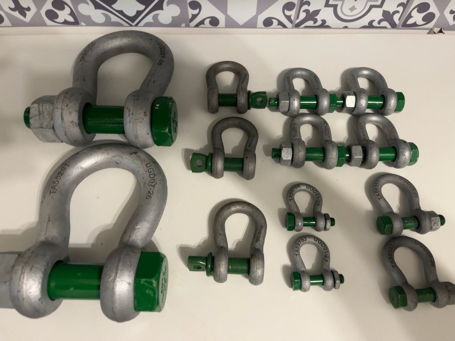 13x Green Pin harpsluitingen / shackles – diverse tonnages, Ophalen, Zo goed als nieuw