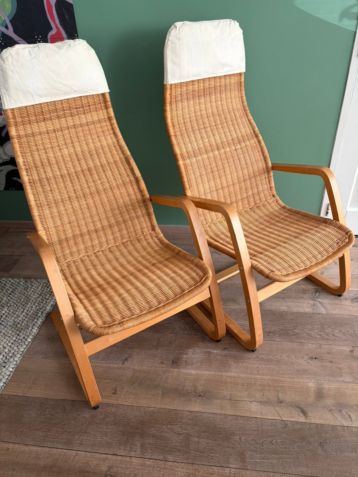 Twee ikea design vintage Oland Yngve Ekstrom fauteuils rotan, Tuin en Terras, Tuinstoelen, Ophalen of Verzenden, Zo goed als nieuw