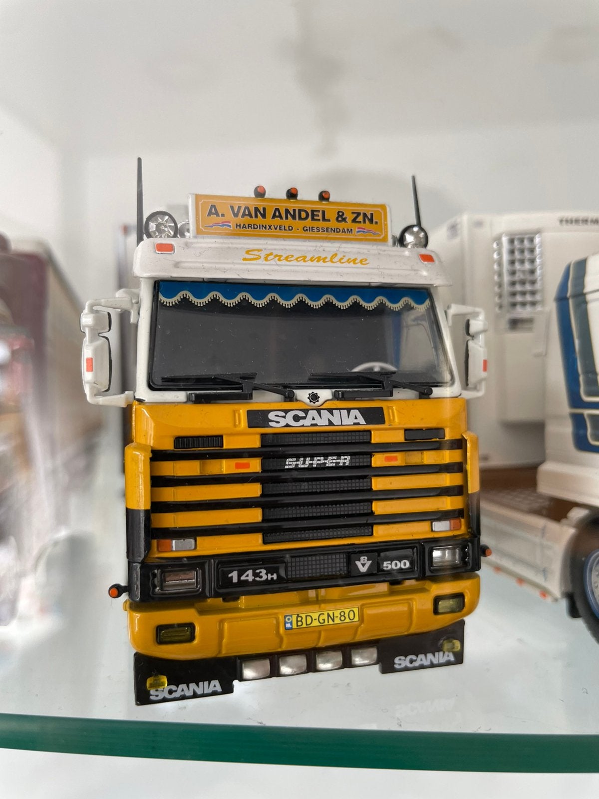 Tekno Scania 143 Streamline A. Van Andel, Hobby en Vrije tijd, Modelauto's | 1:50, Ophalen of Verzenden, Zo goed als nieuw, Bus of Vrachtwagen