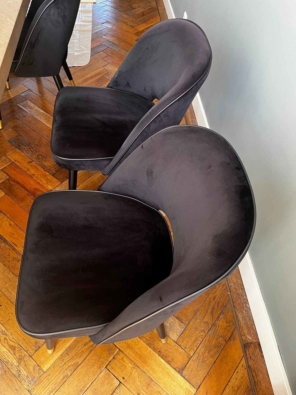 Eichholtz eettafelstoelen zwart velvet, Ophalen, Gebruikt, Twee, Stof