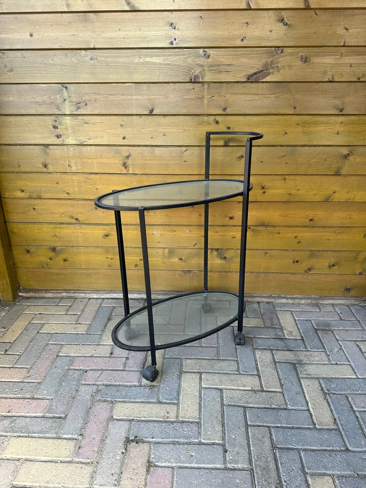Vintage serveerwagen / theewagen met glazen bladen, Huis en Inrichting, Ophalen, Gebruikt, 50 tot 100 cm, Glas