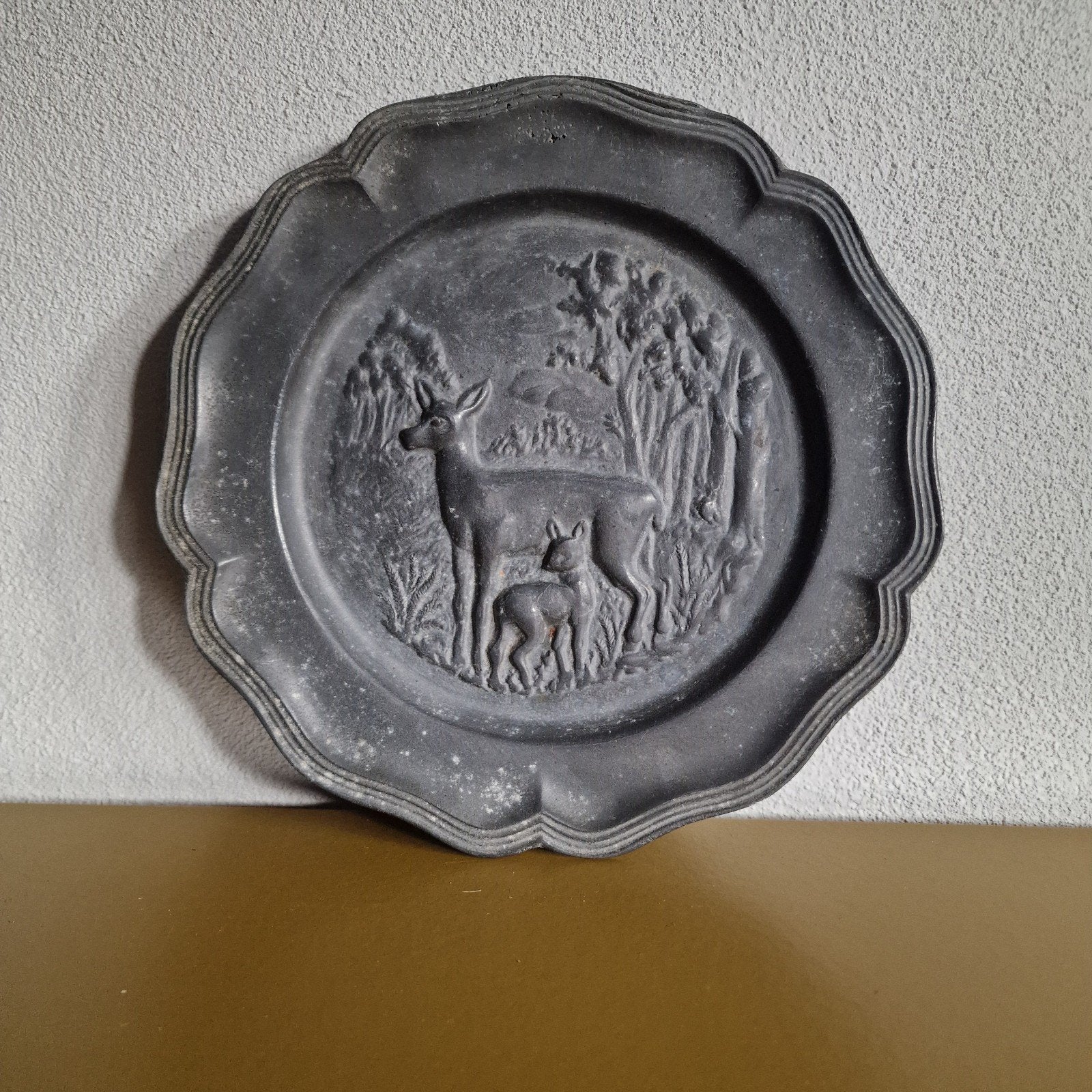 Tinnen wandbord hert ree, Ophalen of Verzenden