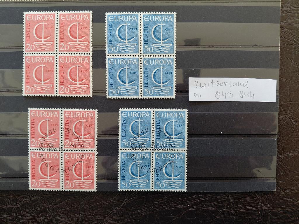 Europazegels, Mi 843-844, blok van 4, 1966, postfris, Postzegels en Munten, Postzegels | Europa | Zwitserland, Verzenden, Postfris