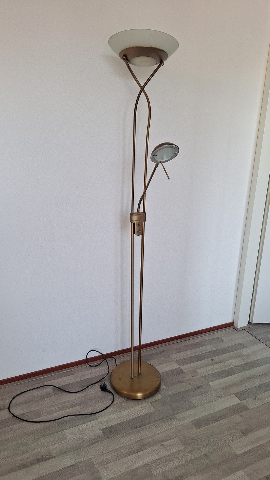 Messingkleurige Vloerlamp met Leeslamp, Ophalen, Gebruikt, Klassiek, Overige fittingen