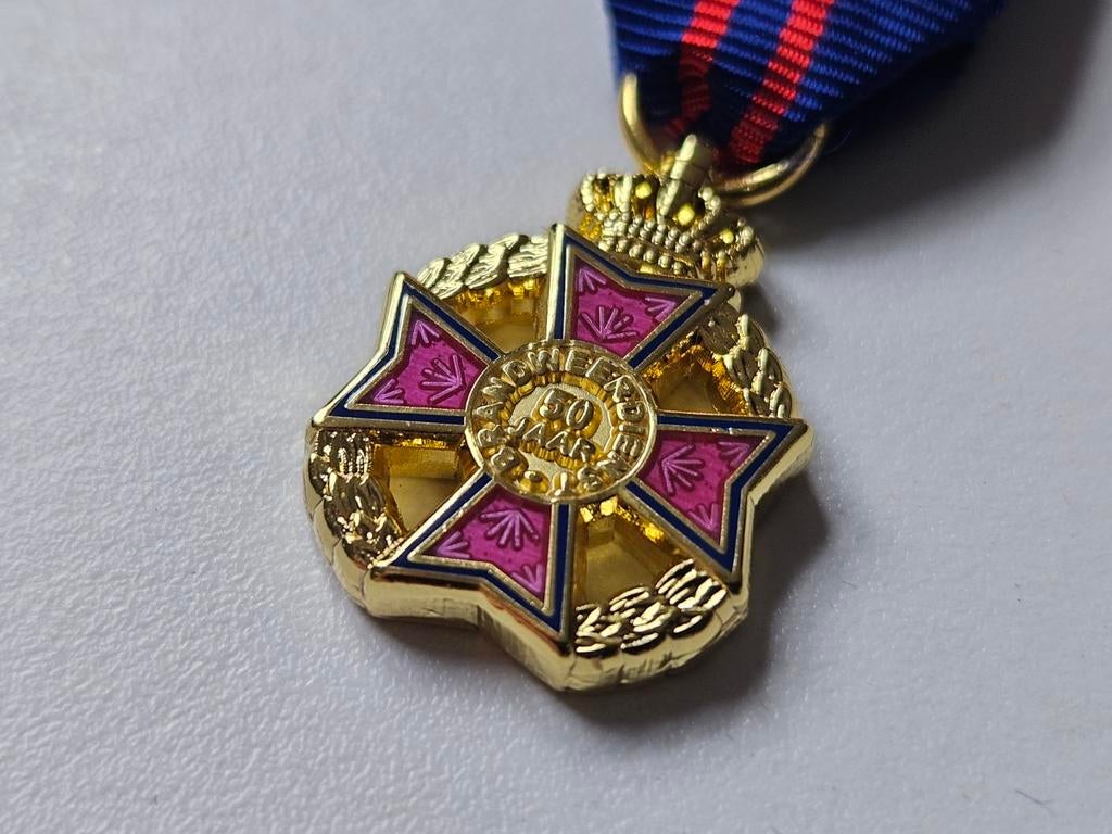 Mini medaille trouwe dienst brandweer 50 jaar, Ophalen of Verzenden, Landmacht, Nederland, Lintje, Medaille of Wings