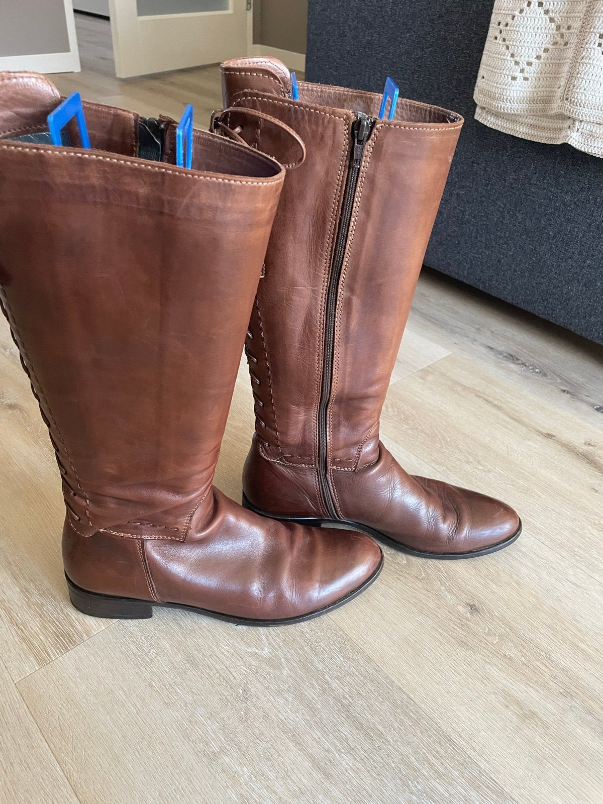 Progetto bruine leren laarzen met vetersluiting, Kleding | Dames, Ophalen of Verzenden, Gedragen, Bruin, Hoge laarzen