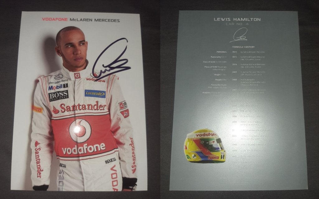 Lewis Hamilton signed fact card McLaren F1 2012, Verzenden, Nieuw, Formule 1