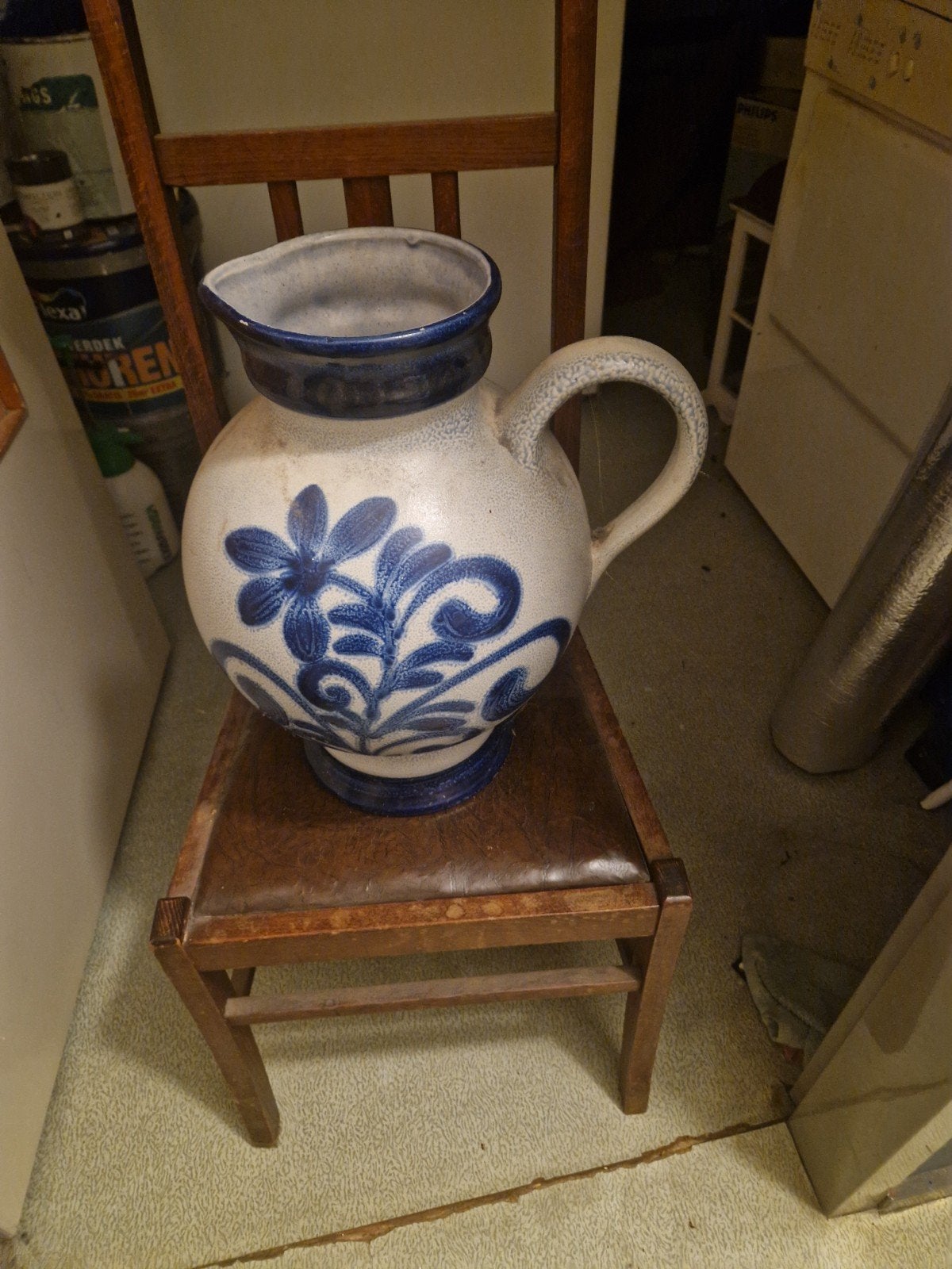 Grote Delftsblauwe Vaas / Kruik met Bloemenpatroon, Ophalen of Verzenden