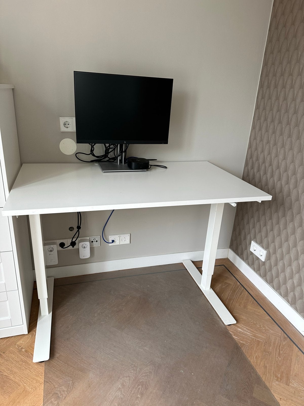 Ikea SKARSTA Wit Zit-sta bureau 120x70cm, Ophalen, Zit-sta bureau, Gebruikt, Spaanplaat of MDF