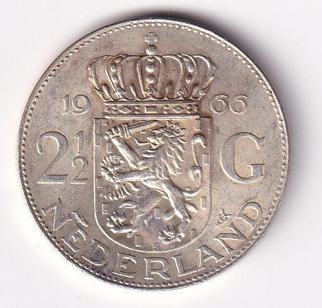 2 1/2 Gulden 1966 Zeer Fraai met Patina, Koningin Juliana, Verzenden, Zilver, Losse munt
