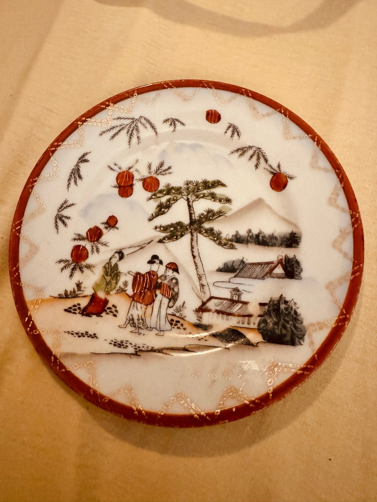 Vintage Japans Kutani bordje met handgeschilderde scène, Antiek en Kunst, Antiek | Porselein, Ophalen of Verzenden