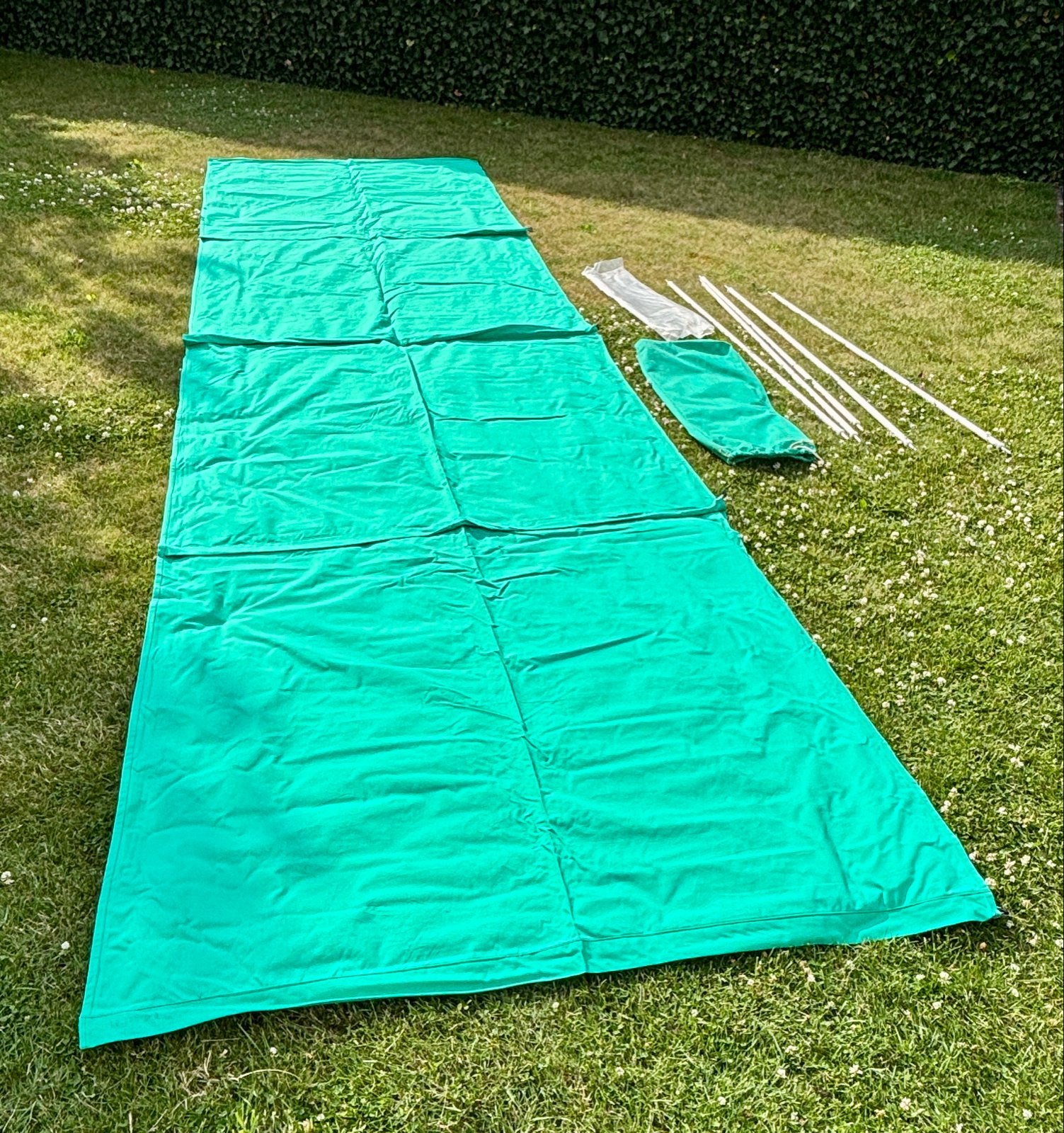 Vintage Windscherm Katoen Groen 1.35x5m met Stokken, Caravans en Kamperen, Windschermen, Ophalen, Gebruikt