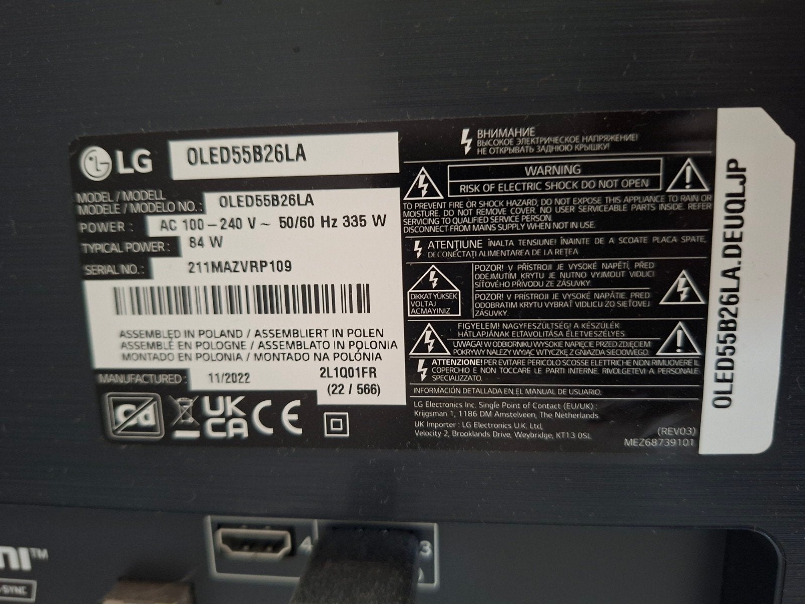 LG 55" OLED TV met defect OLED-paneel