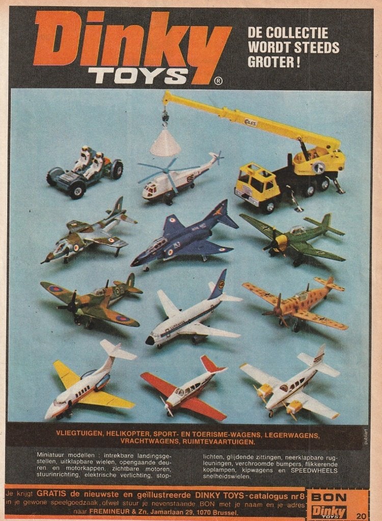 Retro reclame 1970 Dinky Toys speelgoed vliegtuigjes, Verzenden, Overige typen