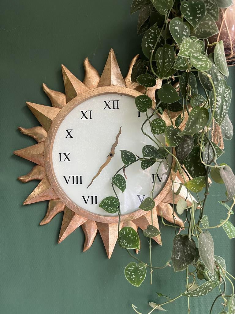 Vintage Zonnekolk Karlsson wandklok - Goud, Dia 55 cm, Antiek en Kunst, Ophalen