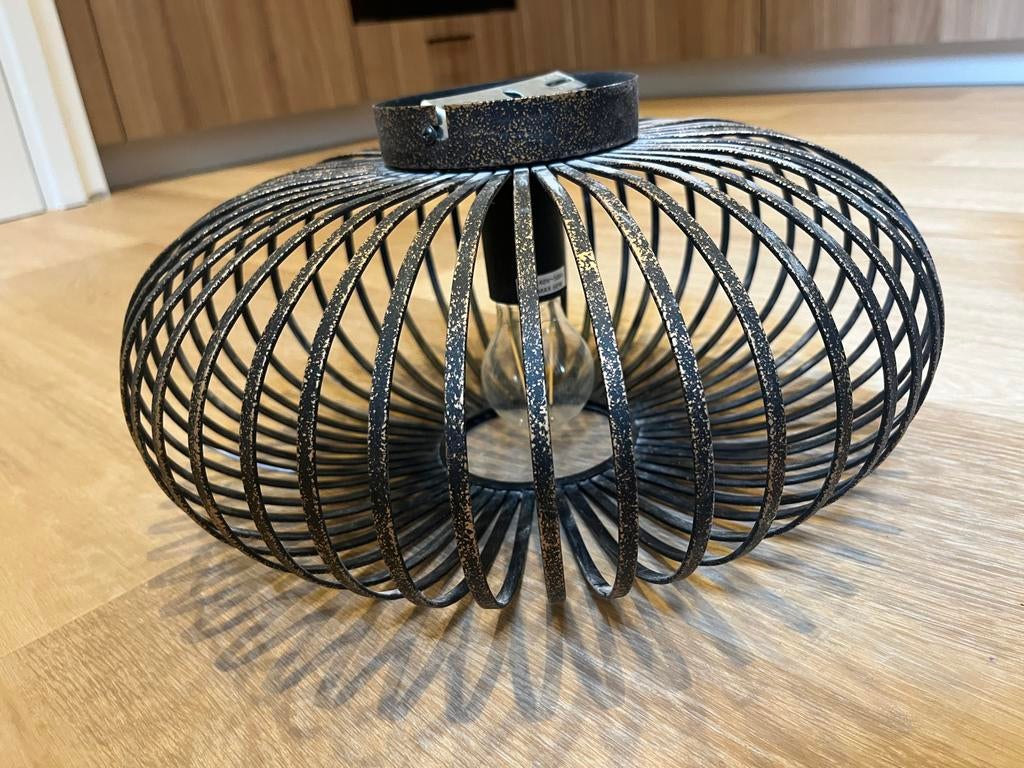 Plafondlamp 38cm - Zwart metaal, industrieel, Ophalen of Verzenden, Zo goed als nieuw, Metaal