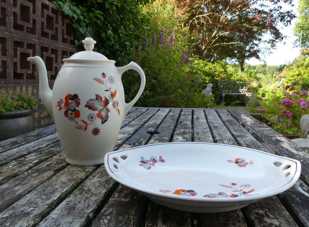 Mosa Abstracte Bloemen Koffiepot met Taart Schaal, Ophalen of Verzenden