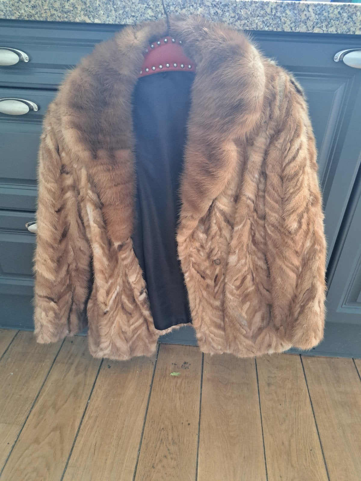 Vintage Bontjas Dames - Bruin/Beige, Maat 38/40 (M), Bruin, Ophalen of Verzenden, Onbekend