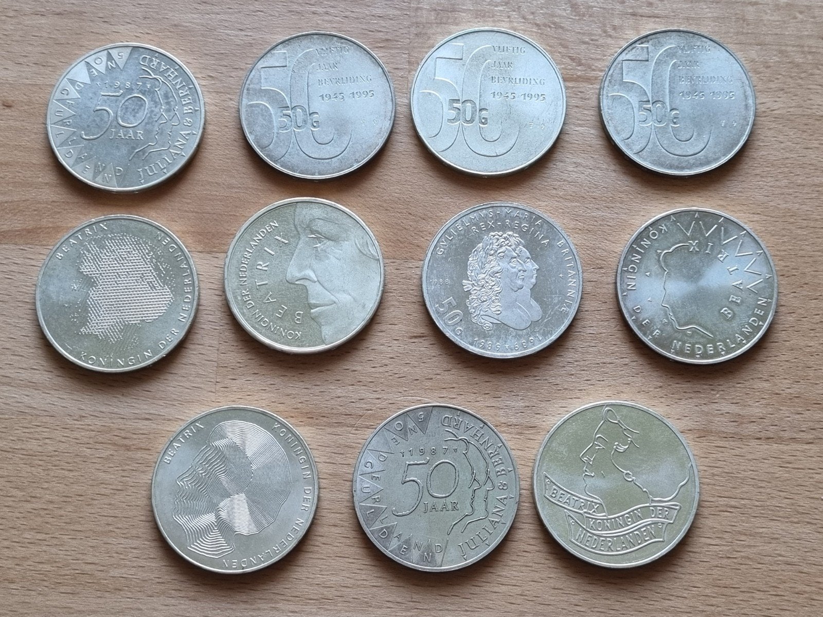 11 Zilveren 50 gulden munten Beatrix, Setje, Koningin Beatrix, Zilver, Ophalen of Verzenden