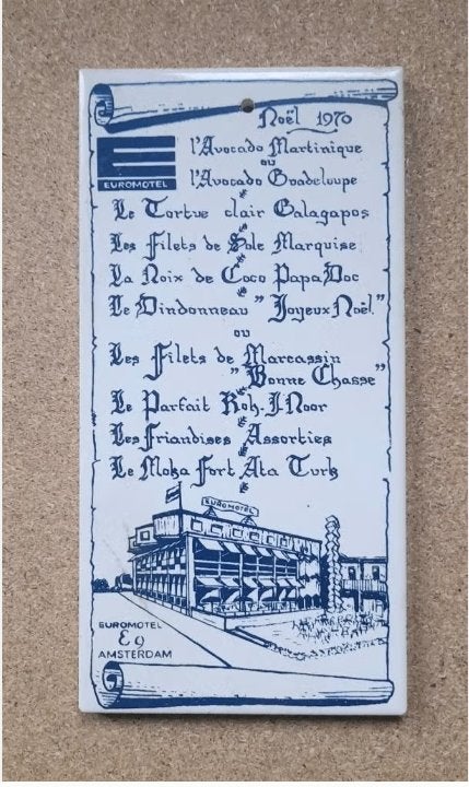 Vintage tegel Menukaart voormalig Euromotel E9 A' dam 1970, Ophalen of Verzenden