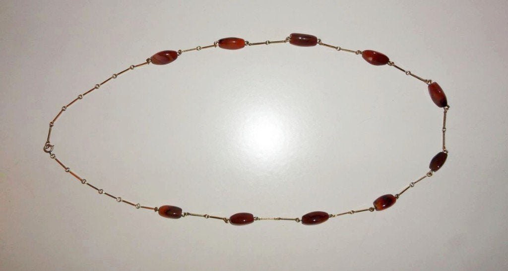 Ketting Carneool goud kleurig Edelsteen Verguld, Sieraden, Tassen en Uiterlijk, Antieke sieraden, Verzenden, Overige materialen