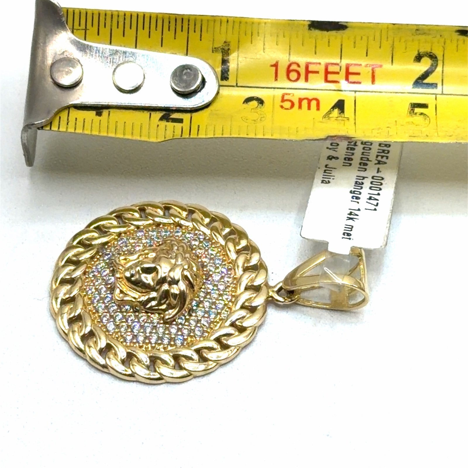 Gouden Hanger 14K met Medusa Hoofd en Zirkonia, Overige voorstellingen, W, Nieuw, Ophalen of Verzenden