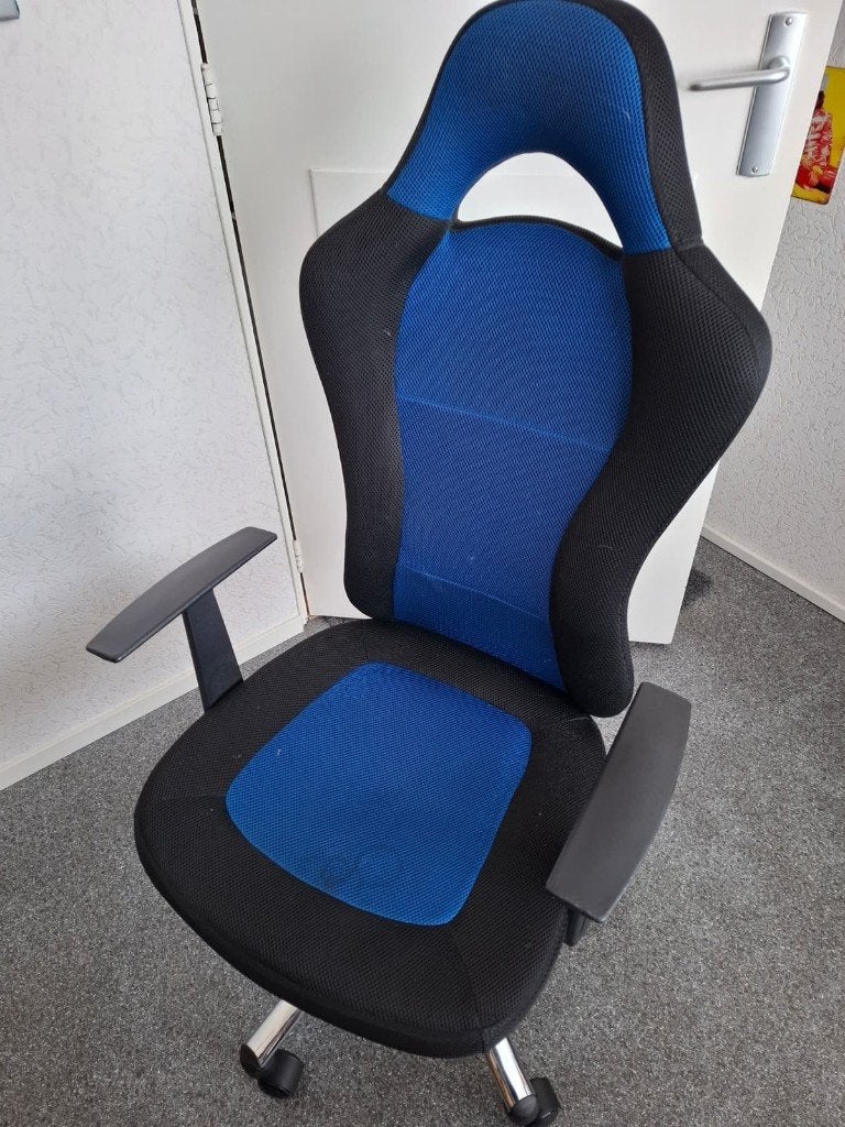 Comfortabele blauw/zwarte gamingstoel / bureaustoel, Ophalen, Gebruikt, Overige kleuren, Bureaustoel